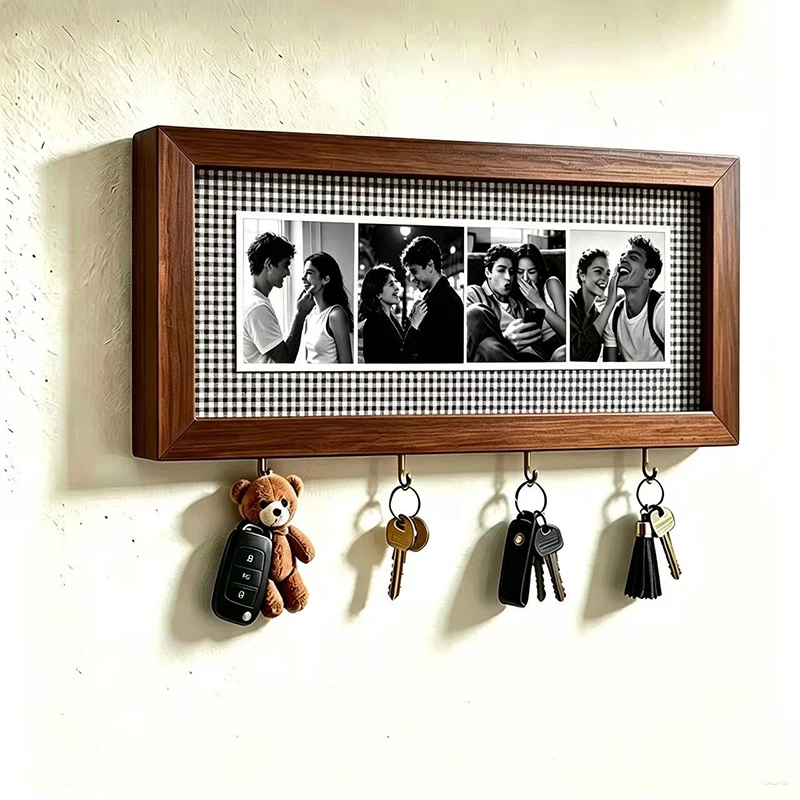 Kreativer Bilderrahmen für Paarfotos mit Schlüsselhaken, Wandmontierter Bilderrahmen, Vintage-Holzrahmen, Rechteckiger Holzbilderrahmen – Detail 7