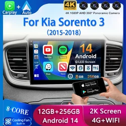 Android 15 WIFI+4G Car Radio For Kia Sorento 3 2015 2016 2017 2018 Carplay Auto GPS Multimedia Player Stereo 360 Camera Audio BT