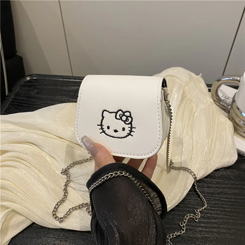

Новая женская сумка Hello Kitty Sanrio, сумка через плечо с милым мультяшным принтом, однотонная мини-седло, роскошная сумка через плечо с цепочкой