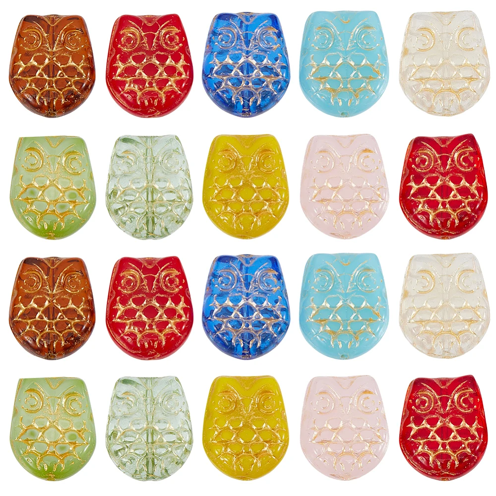 1 Box 40Pcs 12 Colors Owl Beads Glass Transparent Handmade Vintage Fly Animal Charms Metal Enlaced Cute Bird Spacer Bead Bulk