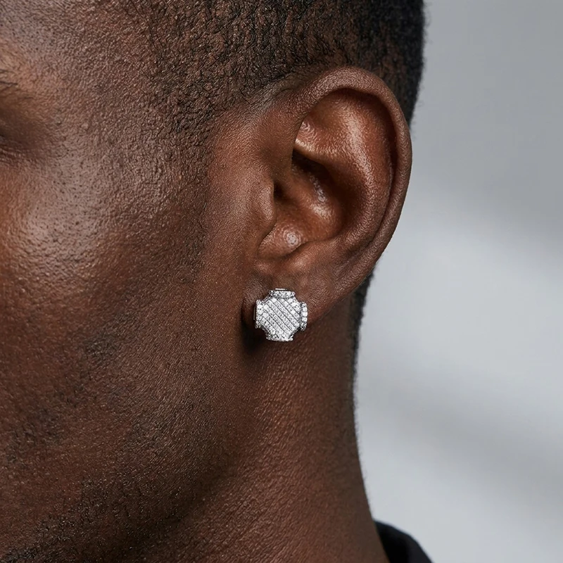 Moissanite S925 Sterling Silver Geometric Stud Earring for Men Women Hip Hop Earrings Bling Ice Out Rapper Jewelry