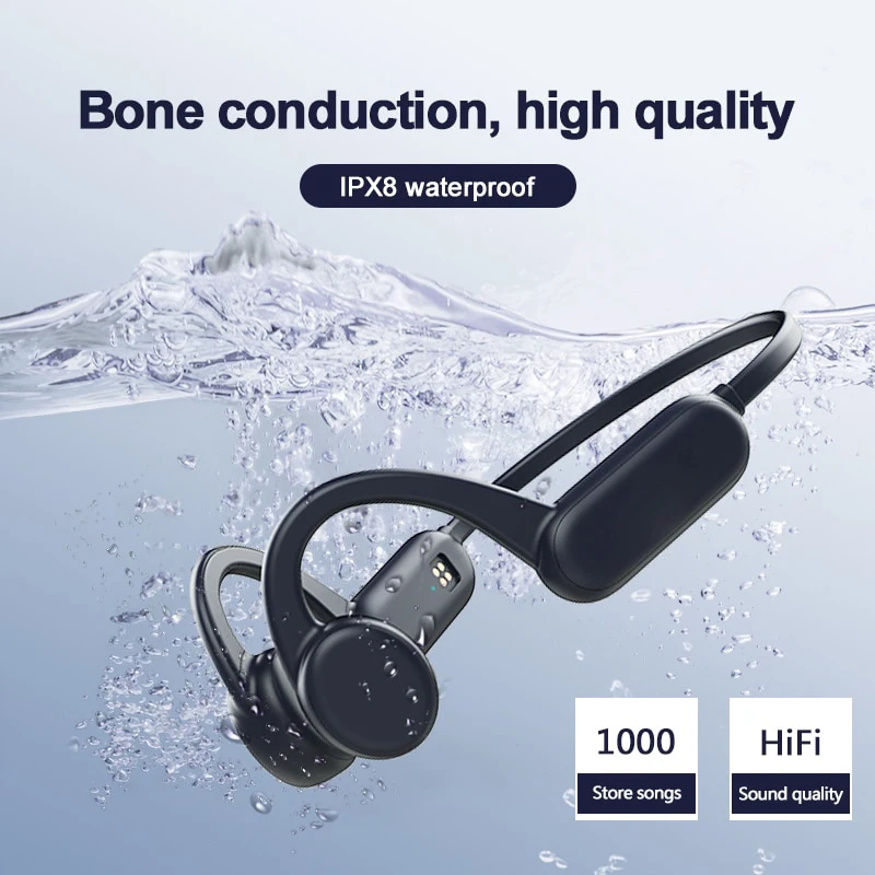 Bone Conduction Earphones Bluetooth Wireless IPX8 Waterproof MP3 Player Hifi Ear-hook Headphone With Mic Headset For Swimming