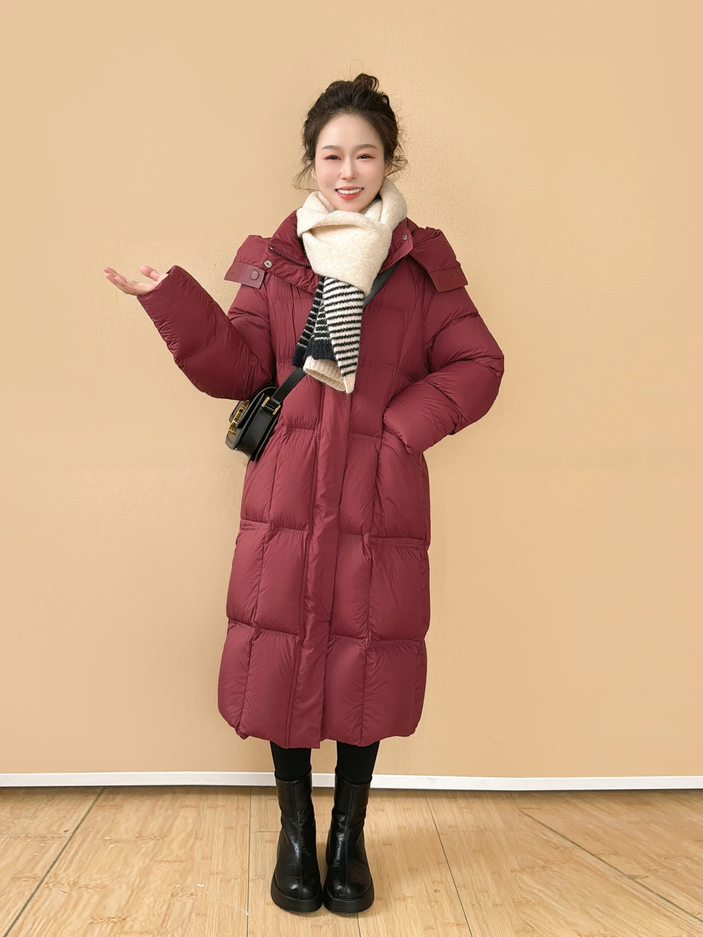 

Detachable Hood 90 White Du down Long Jaet Women's Winter Warm Outerwear Korean Sle Loose Fit Nylon Fabric Zipper Closure