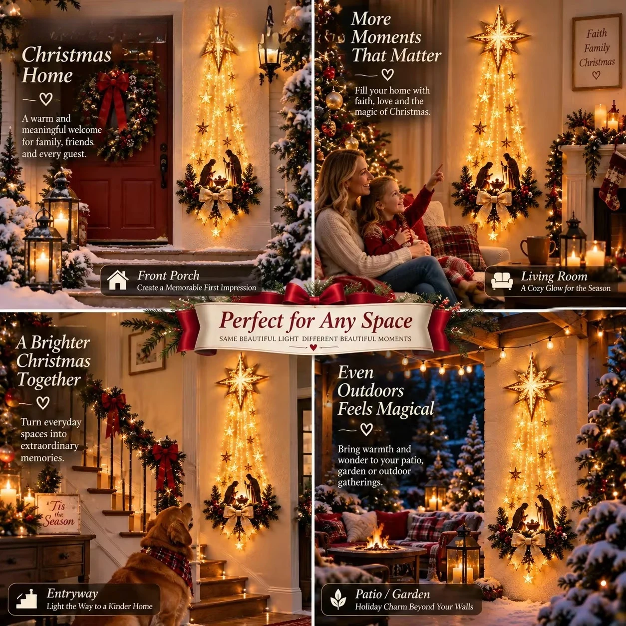 Christmas，Bethlehem Star of Faith, Lighted Nativity Wall Decor,Glowing Christmas Hanging Ornament, LED Lights for Indoor