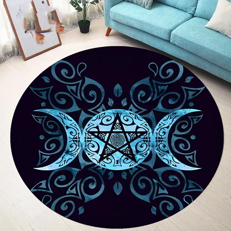 

Retro Moon Sun Pentagram Round Carpet Gothic Astrology Circle Rug Teens Bedroom Living Room Balcony Floor Mat Home Decor Doormat