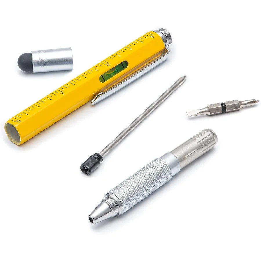 4 Pack Multitool Pen with Extra Refills Set 6 in 1 Multitool Pen with Ruler Level Gauge Multifunctional Metal Ballpoint Pen for