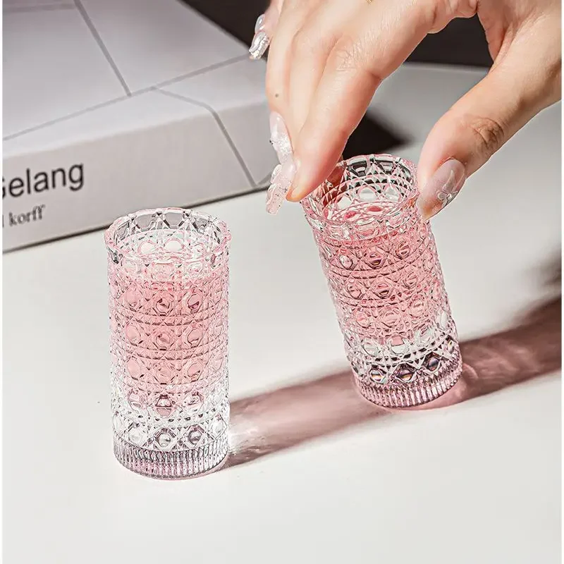 Mini Small Size Wine Glass Vintage Relief Glass Cup A Glass of Wine Height Number Bartending Bar Drinking Utensils 30ml Cups