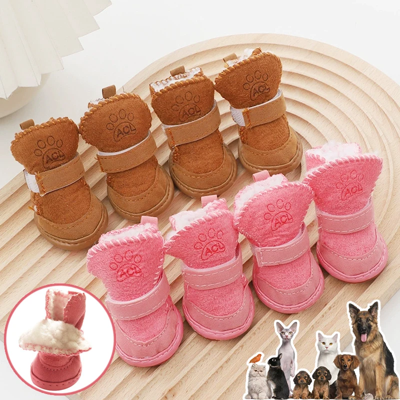 

Winter Pet Dog Shoes 4Pcs Set Lamb Fleece Thickened Plush Warm Boots Anti Slip Anti Fouling for Puppy Chihuahua Outdoor Walking