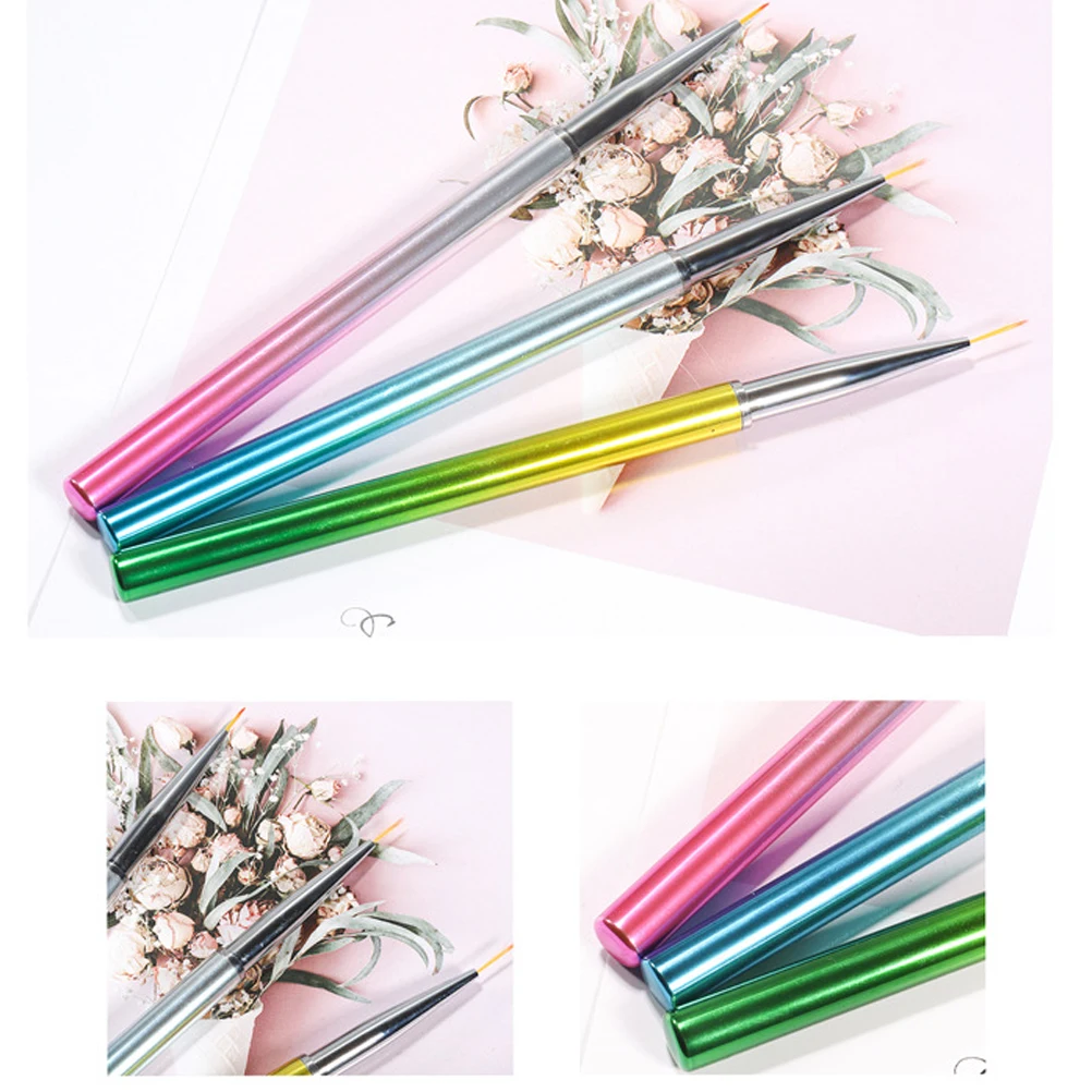 

3pcs Art Pen Set Multifunctional Manicure Tool Aluminum Alloy Long Handle Nail Brush Pen For Nail Salon Art Extension Creative