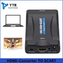 YIGETOHDE HDMI-compatible TO SCART Video Audio Converter with USB Cable For HDTV Sky Box DVD Television Signal Upscale Converte