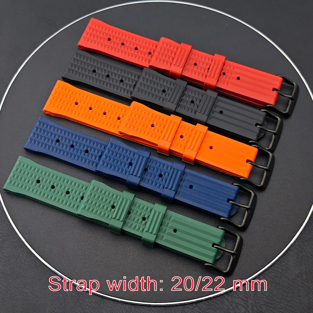 

20/22mm black/orange strap Men's watches quality rubber strap accessories diamond patterned watch parts Luxury Brand watch bands
