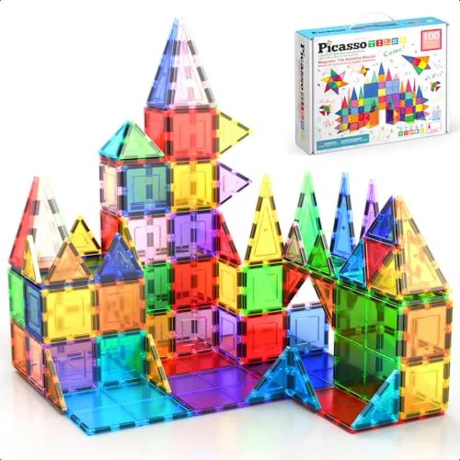 

PicassoTiles 100 Piece Set 100pcs Magnet Building Tiles Clear Magnetic 3D Blocks Construction Playboards Creativity Beyond Imag