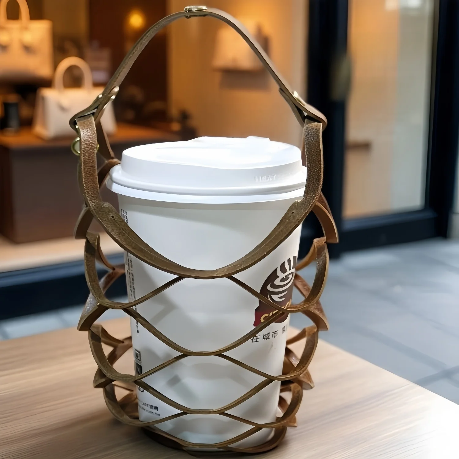 

Portable PU Leather Net Cup Holder Coffee Tea Cup Sve Handheld String Bag Special for Milk Tea Cups Convenient Water Cup Bag