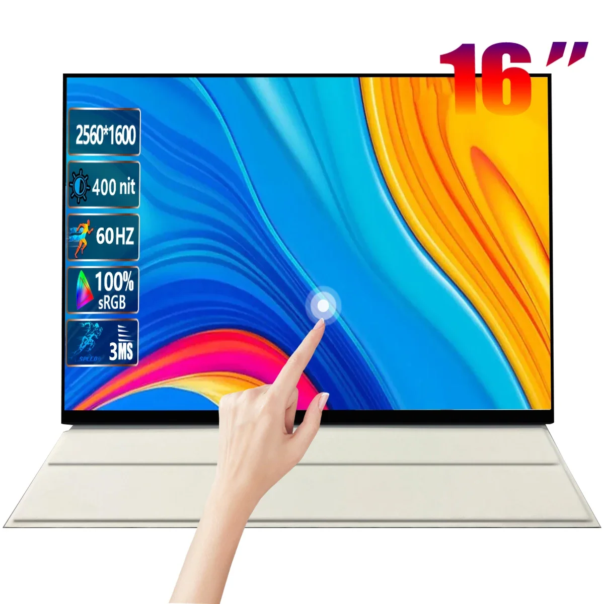 16 Zoll 2k 60Hz Touch tragbarer Monitor 2560*1600 hdr 100% srgb Dual-Lautsprecher-Gaming-Display für PC-Laptop Xbox PS4-Schalter