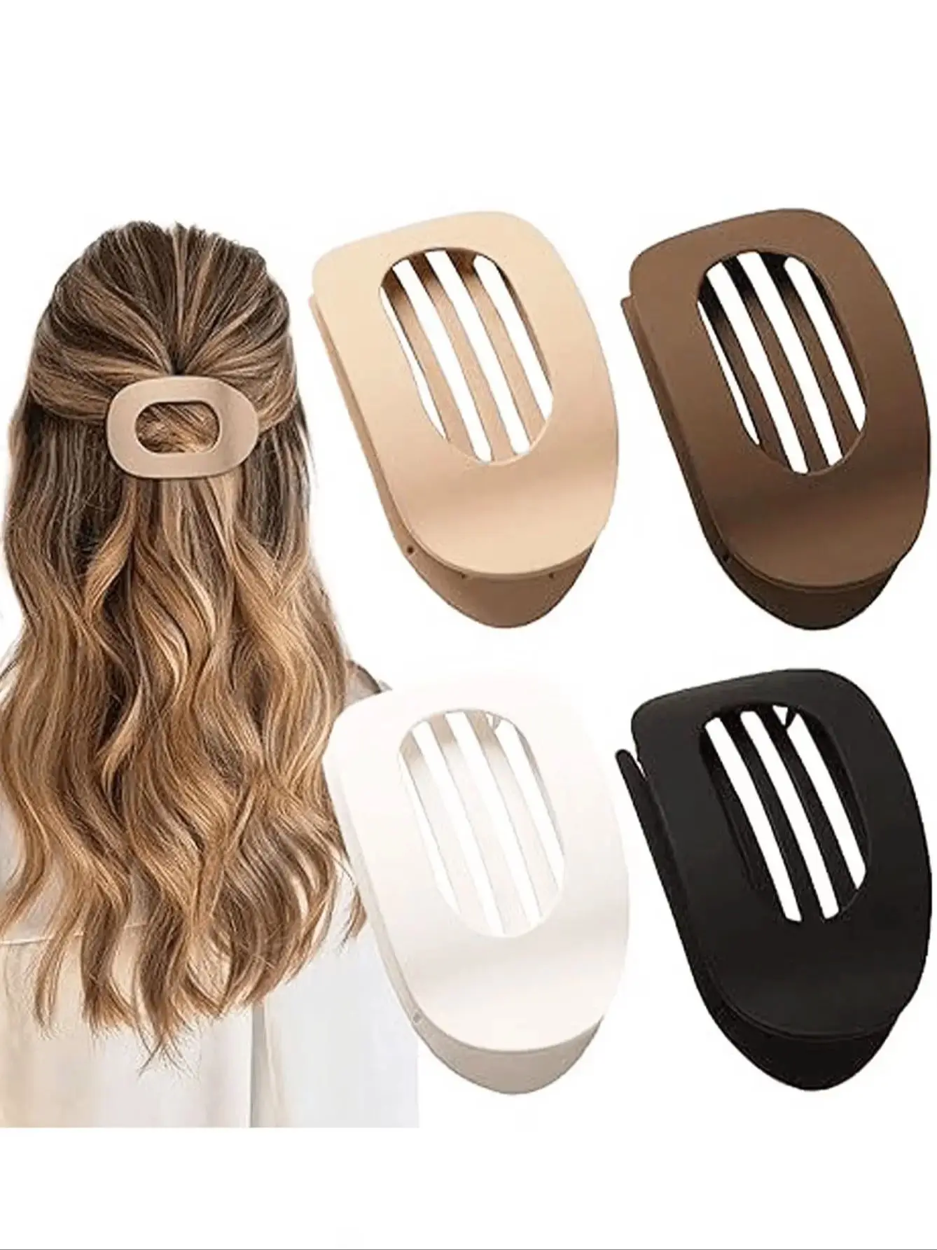 

4pcs/1pc Large Hair Clips for Women, 3.7in Lightweight Plastic Barrettes, Versatile Elegant Hair Accessories in Black White Khak