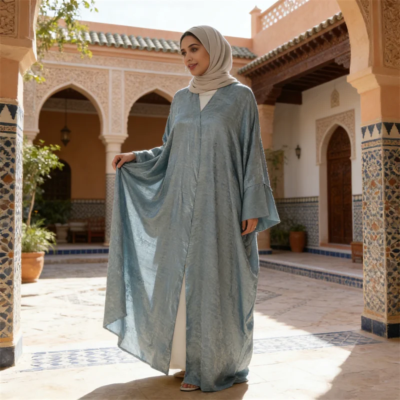 

Ramadan Shiny Open Kimono Abaya Dubai Luxury 2026 Muslim Kaftan Dress Abayas for Women Islam Clothing Robe Femme Musulmane Gown