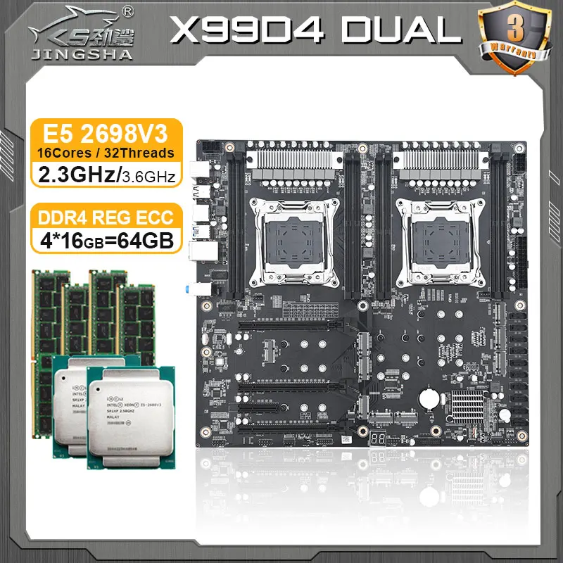 

JINGSHA X99 двойной комплект процессора Xeon E5 2698v3 CPU 4*16GB DDR4 RAM Основная плата zeon PC двойной e5 2698 v3 Комплект материнской платы CPU