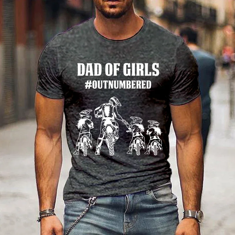 New Father\'s Day Shirt Men Dad of Girls Outunmrered Print T-Shirt Motorcycle Pattern Top Tee Fashion Short Sleeve Tshirt for Men