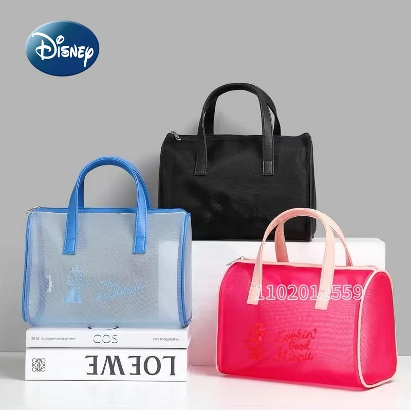 Disney Mickey Original New Cosmetic Bag High Quality Large Capacity Mesh Transparent Portable Travel Cosmetic Bag Storage Bag