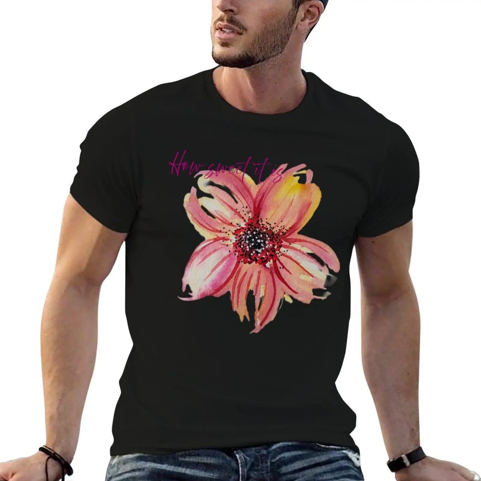 Sweet pastel flower watercolor T-Shirt Basic Regular Fit Casual T-Shirt