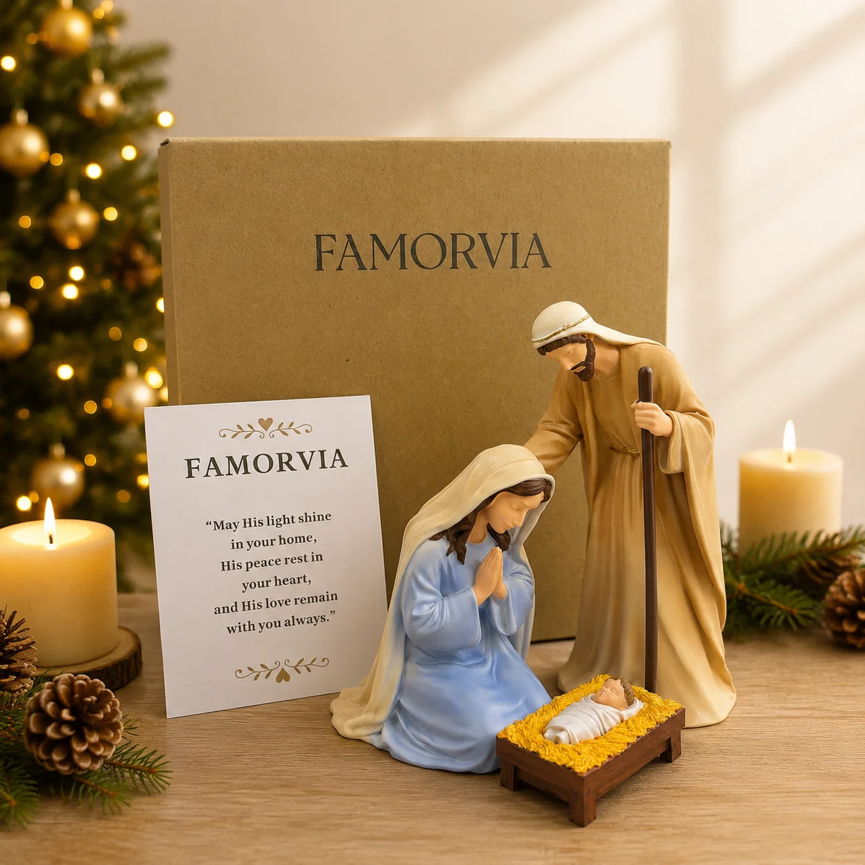 3PCS Nativity Scene Resin Figurines Christmas Tabletop Decor Holy Family Statue Set Home Mantel Shelf Holiday Gift