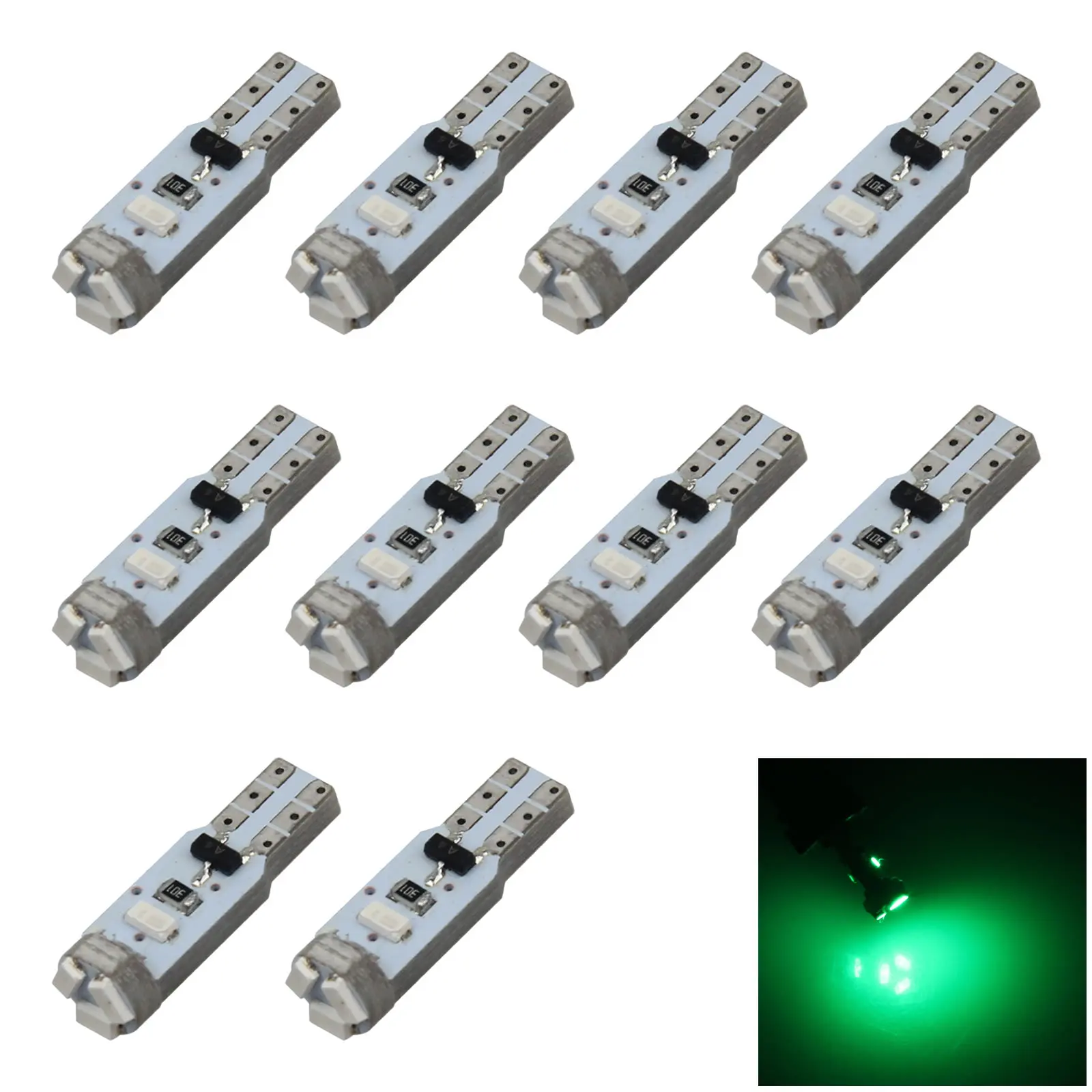 10x Green RV T5 Gauge Light Dial Bulb Lamp No-polar 5 3014 SMD LED 73 74 79 Z2944