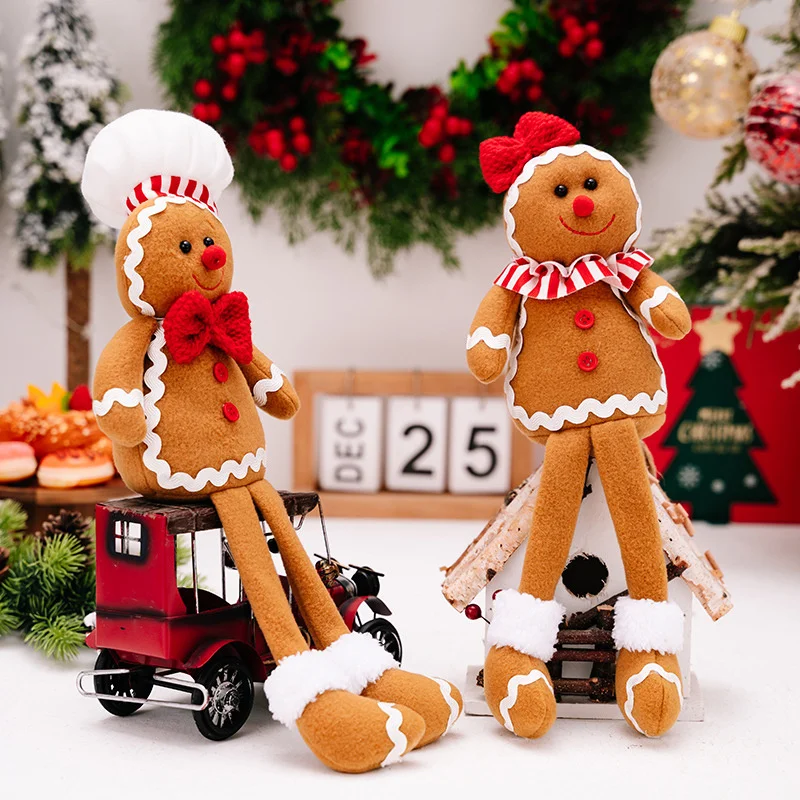 Long Leg Plush Gingerbread Dolls Gingerbread Shelf Sitter Chef Gingerbread Man Christmas Hanging Ornaments Decorations