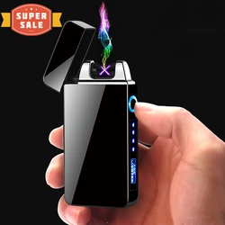 Hot Selling Metal Windproof Double Arc Plasma Lighter, Pulse Flameless Fingerprint Touch USB Charging Lighter, Men's Gift