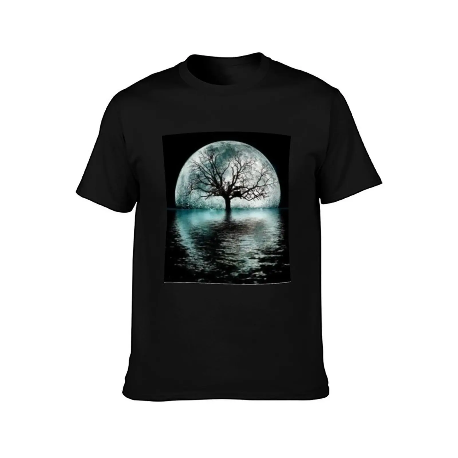 tree night romantic moons shadow T-Shirt, Summer Casual Cotton Tee, Oversized Streetwear Tops, Vintage Graphic Print
