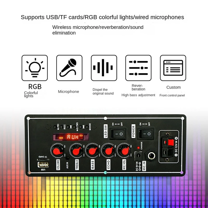 7.4V Amplifier Board Square Dance 2X10W Speaker Amplifier Support Bluetooth AUX U-Disk 5-8Inch Speaker DIY Home Theater-ABHG