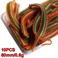 10pcs Simulation Sand Silkworm Fishing Lure Sea Earthworm Float False Bait 8X0.5cm TPR Earthworm Red Worm Baits Simulate Lures