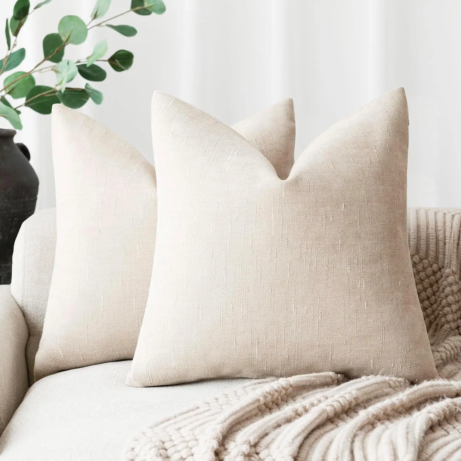 

Pa Of 2 Soft Textured Throw Decorative Pillow Covers Square Accent Solid Cushion Cover Cozy Farmhouse Pillow Case With Zipper