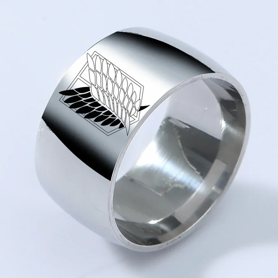 Attack on Titan Black sliver Stainless Steel Ring Wings Of Liberty Flag Finger Rings For Men Women Jewelry Anime Fans