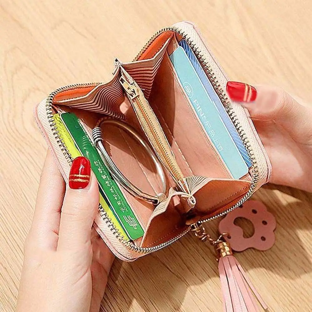 Elegant Mini Coin Purse Sweet Multifunctional Cat Claw Letter Tassel Purse Wallets For Women Casual PU Leather Zipper Money Bag