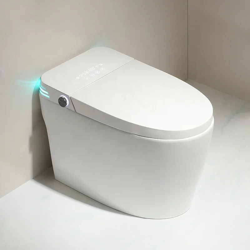 HKZX White Electric Ceramic Automatic Bidet Toilet Bowl Elongated S-trap Intelligent Siphon Jet Flushing Smart Toilet Remote Con