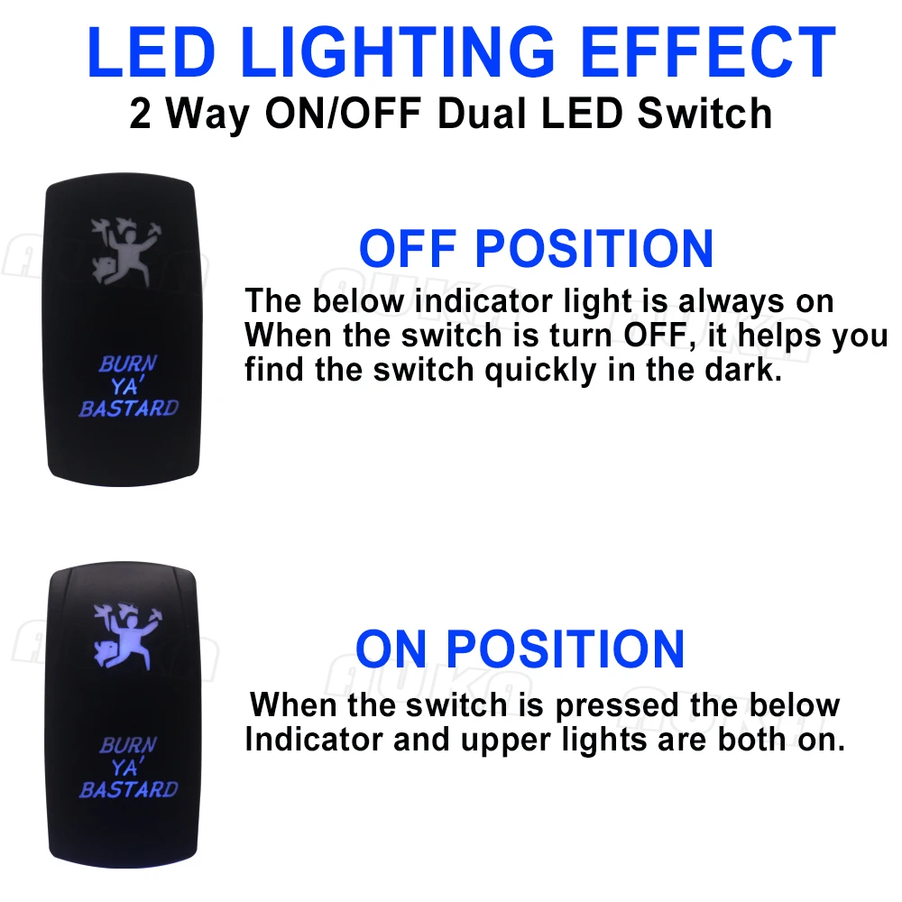 BURN YA BASTARD-Joli à Bascule Marche/Arrêt 12V/24V, 5 Broches, Laser SPST, Joli Interdit, Lumière Bleue avec Jeu de Fils pour Bateau Marin, Camion, Montres