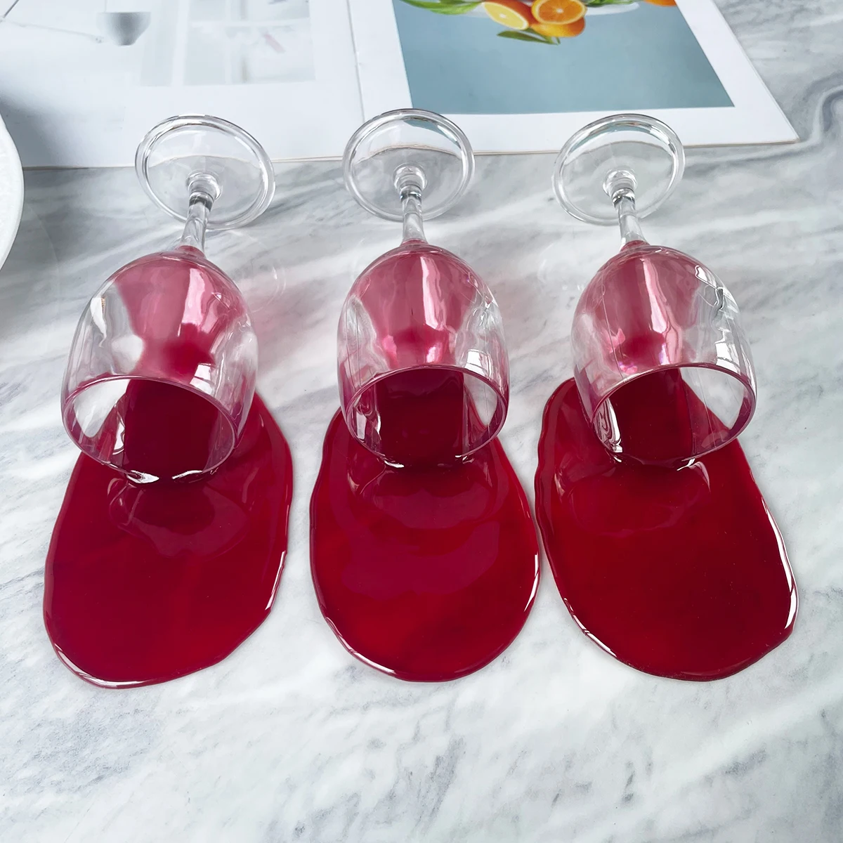 Hyper Realistic Spilled Red Wine Glass Prop - Lifelike Fallen Tipped Over Wine Cup for Photography Bar & Home Decoration Display - view 3