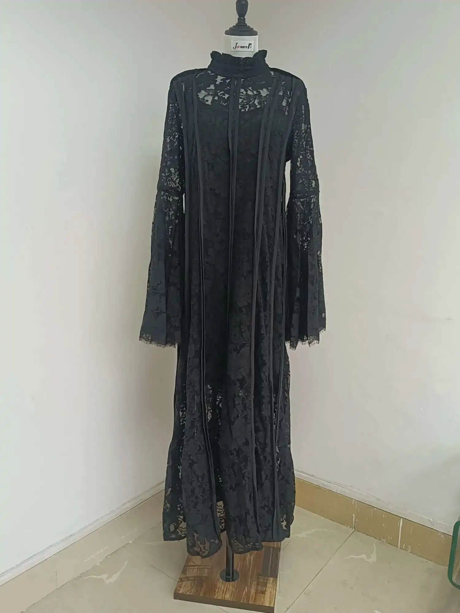 JAMERARY 2025 Summer Runway Designer Holiday Prom Dress Women Lantern Long Sleeve Flower Embroidery Lace Maxi Vestidos Longo