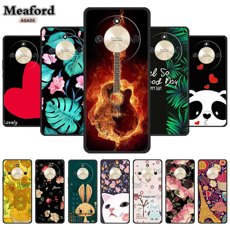 For Honor X9C Smart Phone Case Luxury 3D Relief Back Cover Flower Blossom Emboss Shield for Huawei Honor X60 5G Silicone Cover