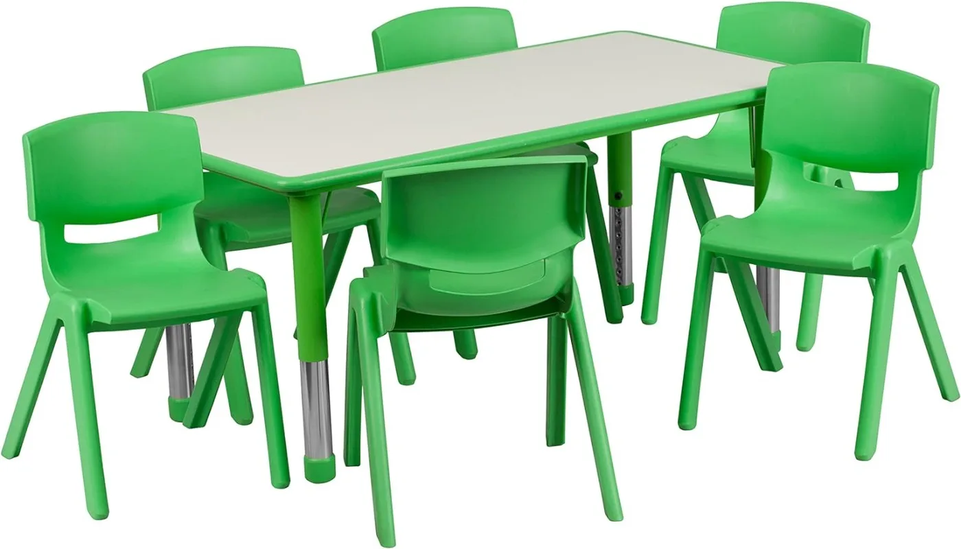 

Adjustable Classroom Activity Table with 6 Stackable Chairs, Rectangular Plastic Activity Table for Kids, 23.625" W x 47.25" L