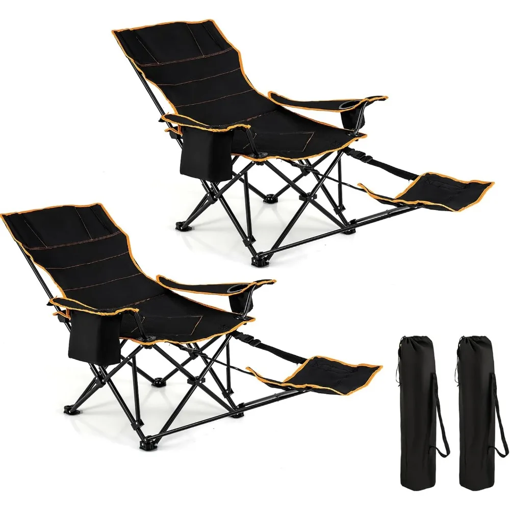 

Reclining Camping Chair, Portable Camp Chair with Removable Footrest, Adjustable Backrest, Cup Holder, Cooler Bag & Carry Bag,