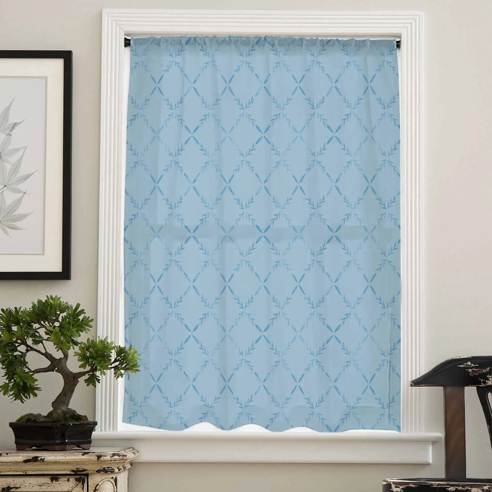 Diamond Grid Texture Wave Ride Sheer Curtains for Living Room Bedroom Window Treatment Kitchen Chiffon Curtain