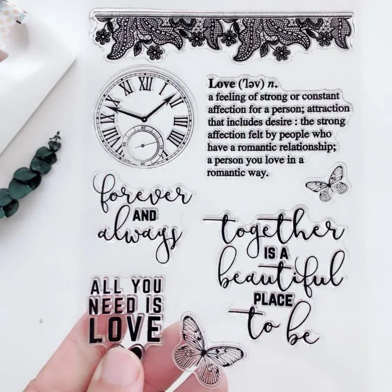 1PCS The Clock Words Transparent Clear Silicone Stamp