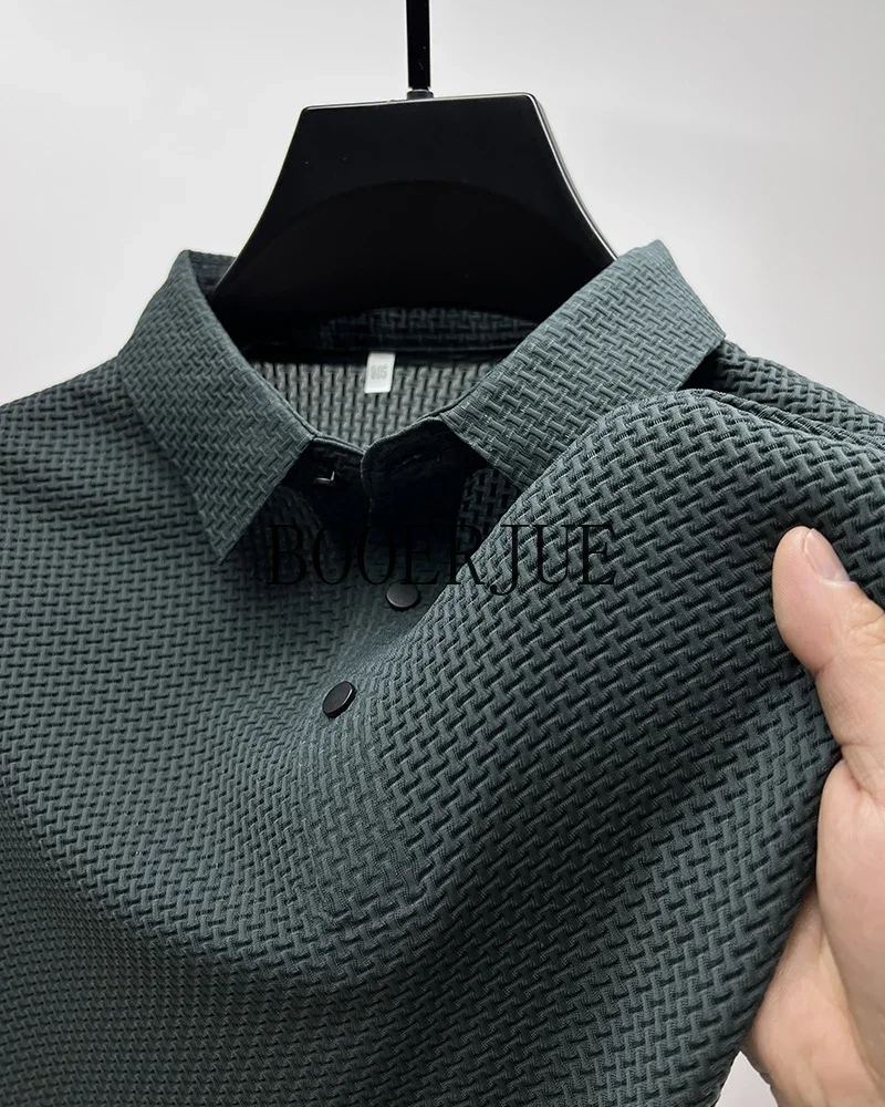 Atmungsaktives Business-Mode-T-Shirt für Herren, Markenkleidung, Sommer 2026 Neu, Herren-Lop-up-Hohlkragen-Kurzarm-Polo-T-Shirt aus Eisseide – Detail 18