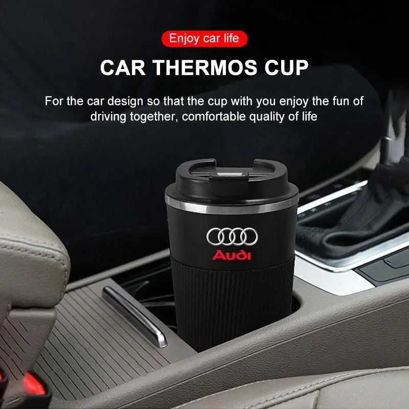 

510ml Stainless Steel Coffee Tumbler Thermos Cup Portable Travel Thermal Mug for Audi C6 C5 C7 A1 A3 A4 B5 B6 B7 B8 A5 A6 A7 Q3