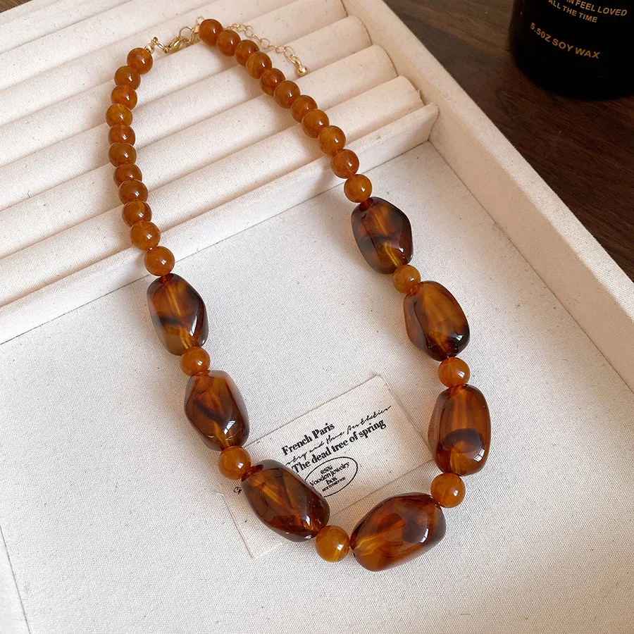 Amber Color Irregular Acrylic Beads Chokers Necklaces Set