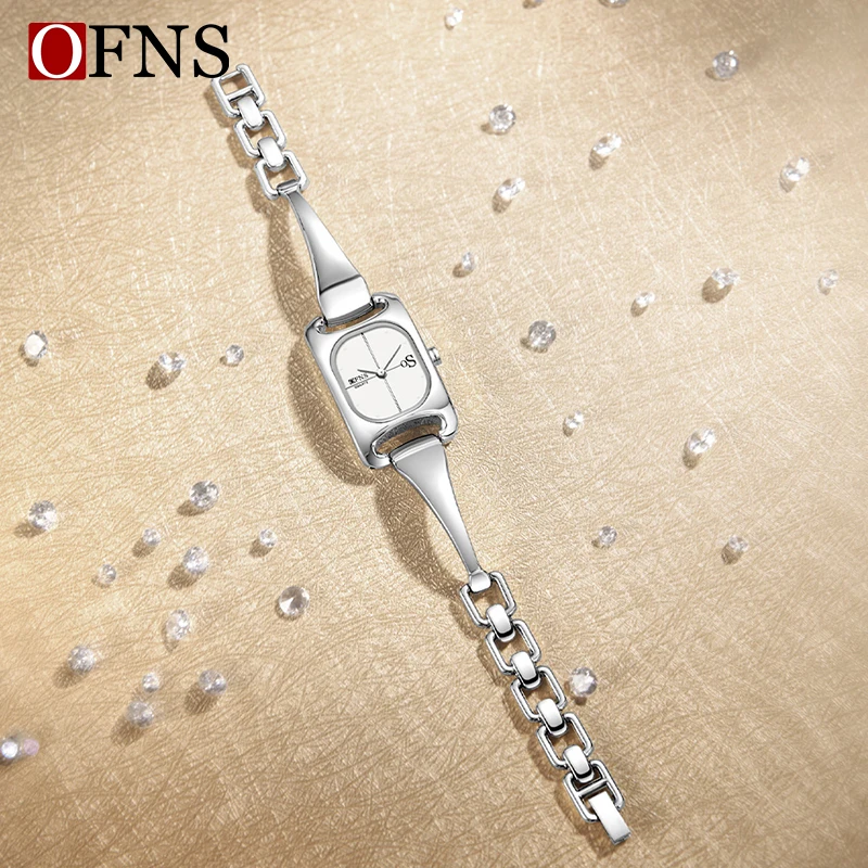 OFNS 5518 New women's watch high-end alloy niche ladies' square watch 3D studded waterproof quartz watch