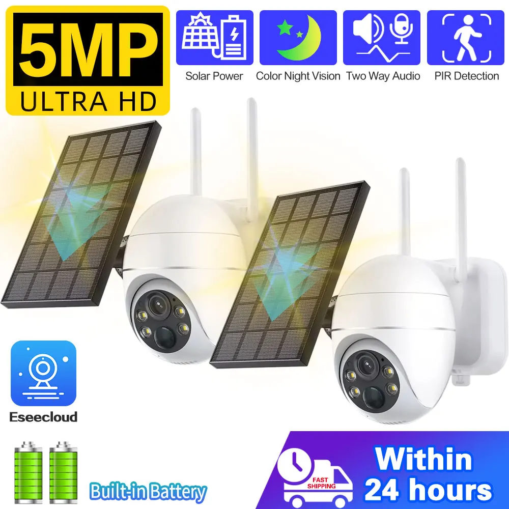 

Уличная PTZ-камера с солнечной батареей, 5 МП, 4G, SIM-карта 360 ° Вид PIR Датчик обнаружения человека Цветное ночное видение Двустороннее аудио