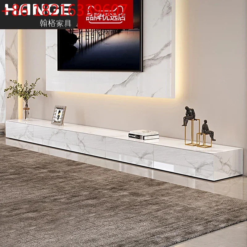 

Italian Minimalist Imported Stone Plate TV Cabinet and Tea Table Combination