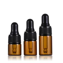 Botella vacía de aceites esenciales con cuentagotas, frasco de vidrio ámbar, 1ml, 2ml, 3ml, 5ml, 100 unidades por lote